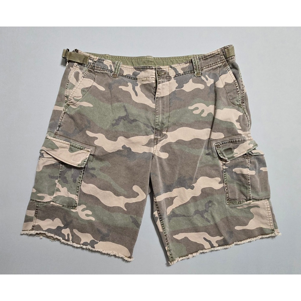 Machine Cargo Shorts Men 38 Green Camo Raw Hem Military Utility Pockets Skater
